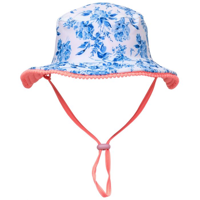 Snapper Rock - UV Bucket Hat for kids - Reversible - Cottage Floral - Blue/Pink