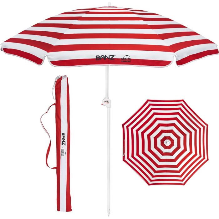 Banz - UV Beach umbrella - 165/200cm x 180cm - Red Stripe
