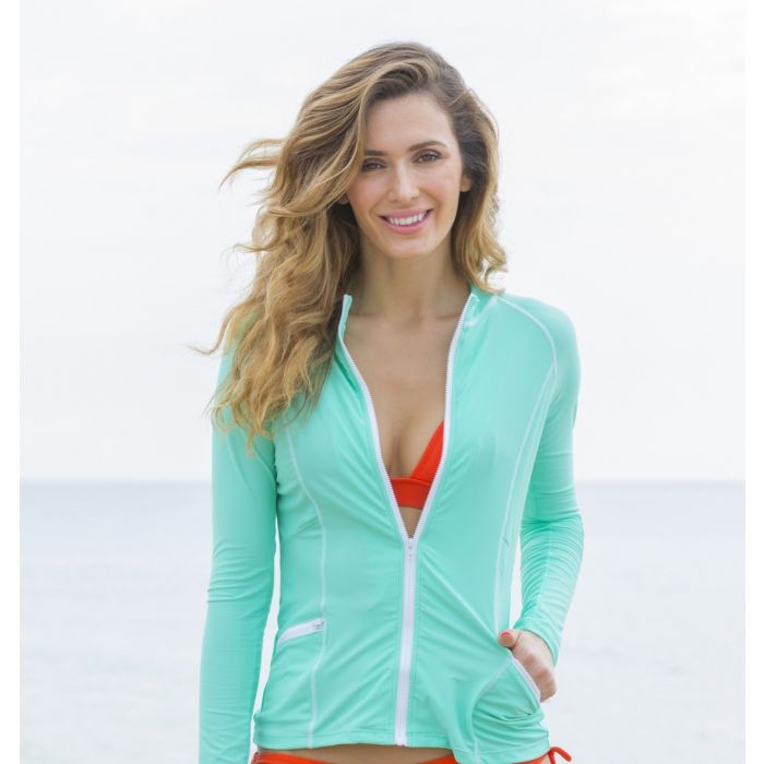 Cabana Life - UV resistant Rashguard with zipper for ladies - Green