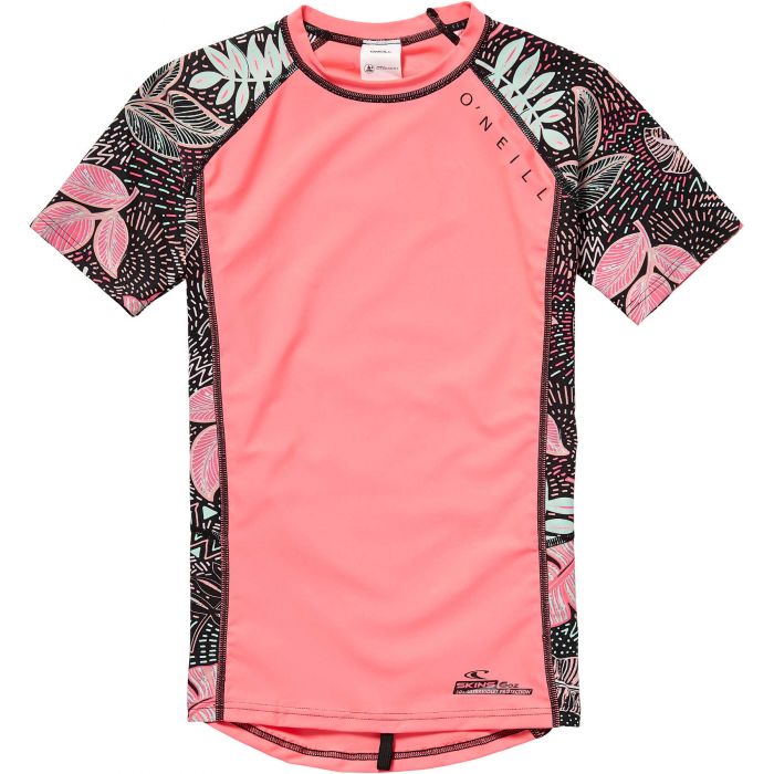 O'Neill - UV swim shirt for girls - Zuma Beach short - Black AOP/pink