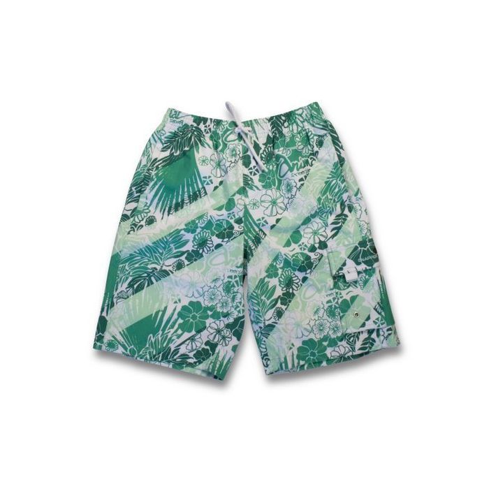 Snapper Rock - UV Board Shorts Kids- Green/White Hawaiian