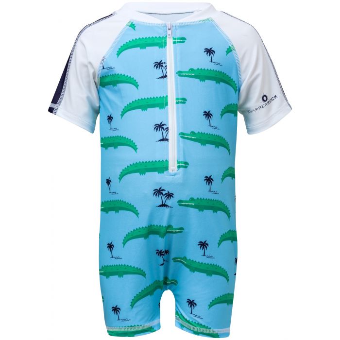 Snapper Rock - UV Swimsuit with short sleeves - Croc Island - Blue/White