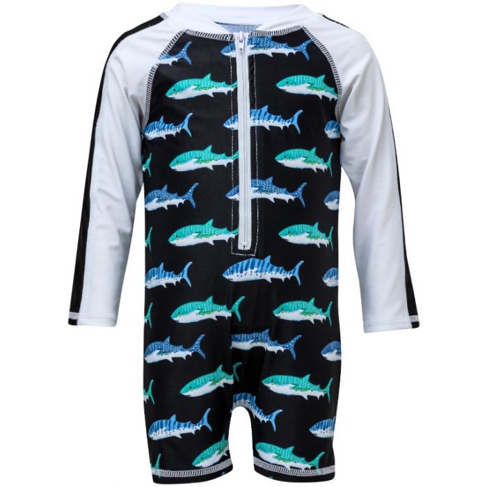 Snapper Rock - UV Swimsuit with long sleeves - Shark - Blue/White