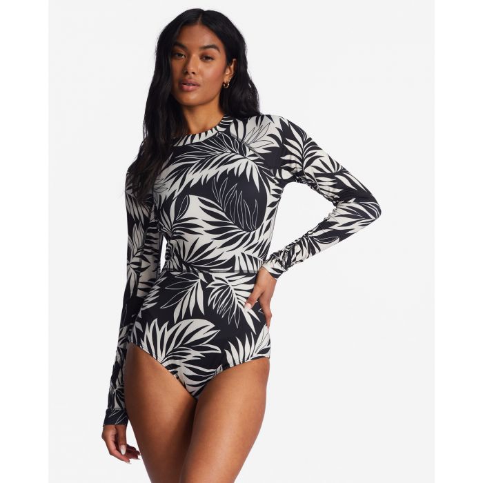 Billabong - One-piece swimsuit with long sleeves for women - Spotted in Paradise - White cap