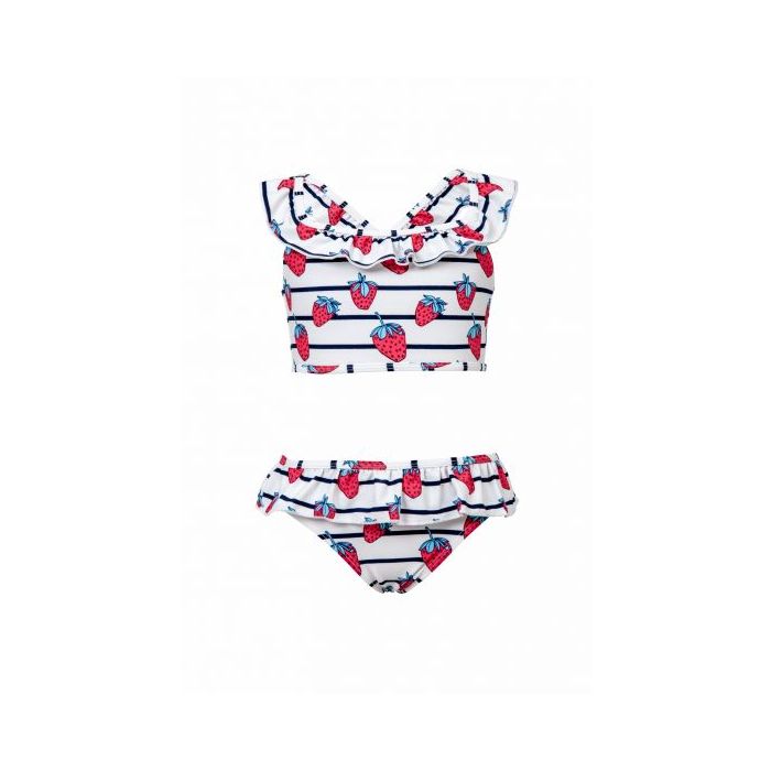 Snapper Rock - Bikini ruffle Strawberry - Blue stripes