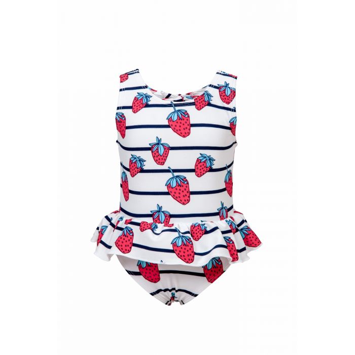 Snapper Rock - Skirted swimsuit Strawberry - Blue stripes