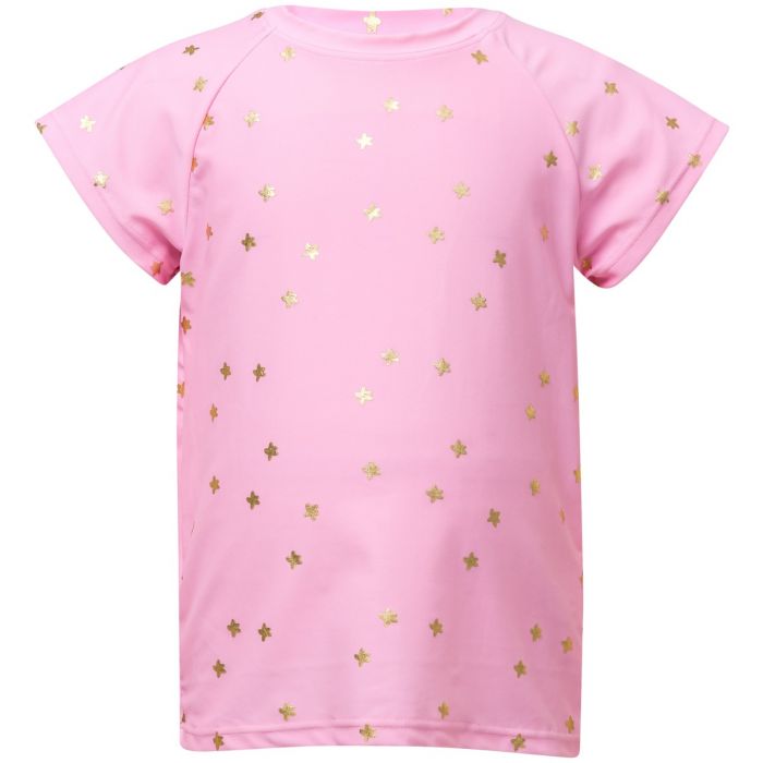 Snapper Rock - UV Swim shirt with short sleeves - Pink Gold Star