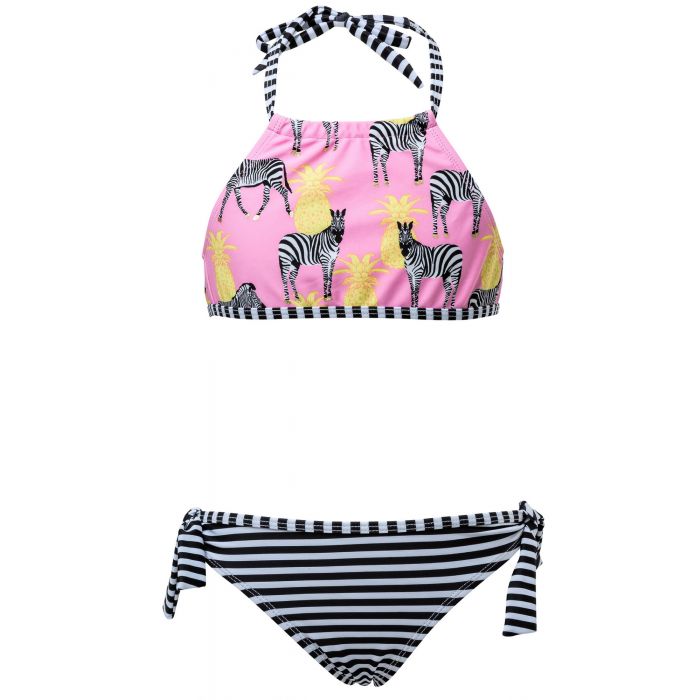 Snapper Rock - Halter Bikini - Zebra Crossing - Pink/Black/White