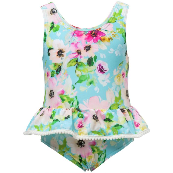 Snapper Rock - Skirted bathing suit - Watercolor Floral - Blue/Pink