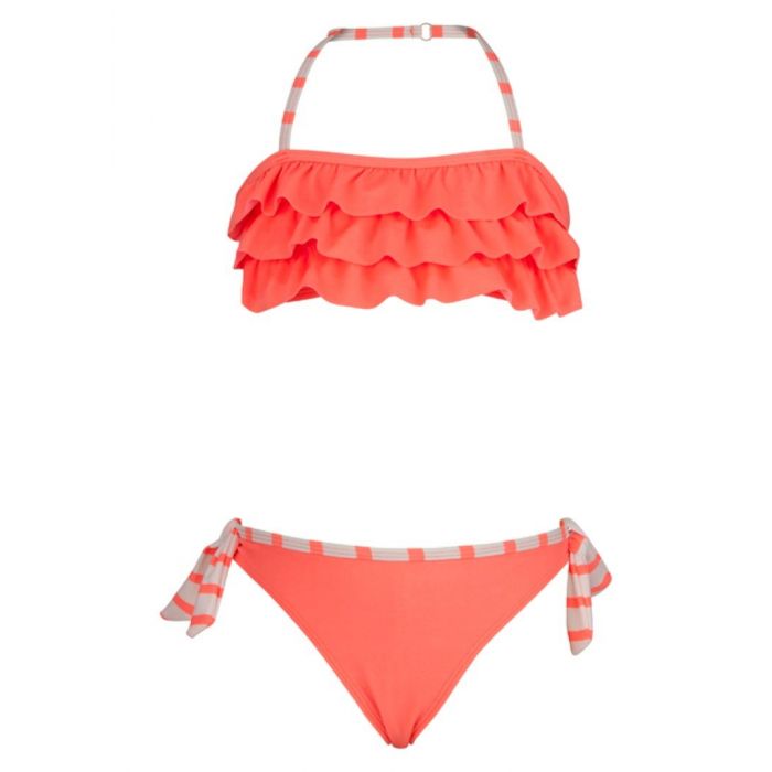 Snapper Rock - Ruffle bandeau bikini - Neon Coral 