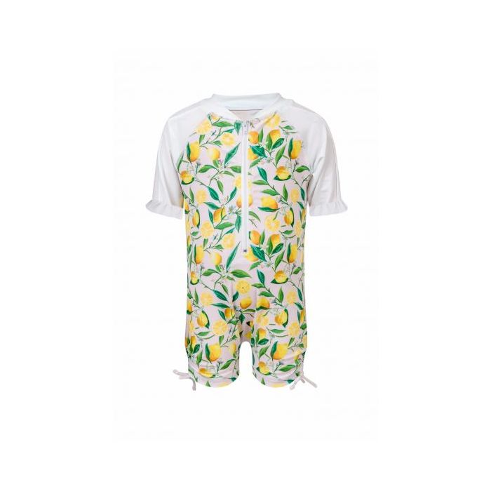 Snapper Rock - Baby UV suit short sleeve Lemon - Lemon print