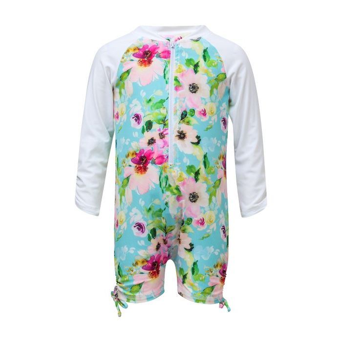 Snapper Rock - UV Swimsuit with long sleeves - Watercolor Floral - Blue/Pink
