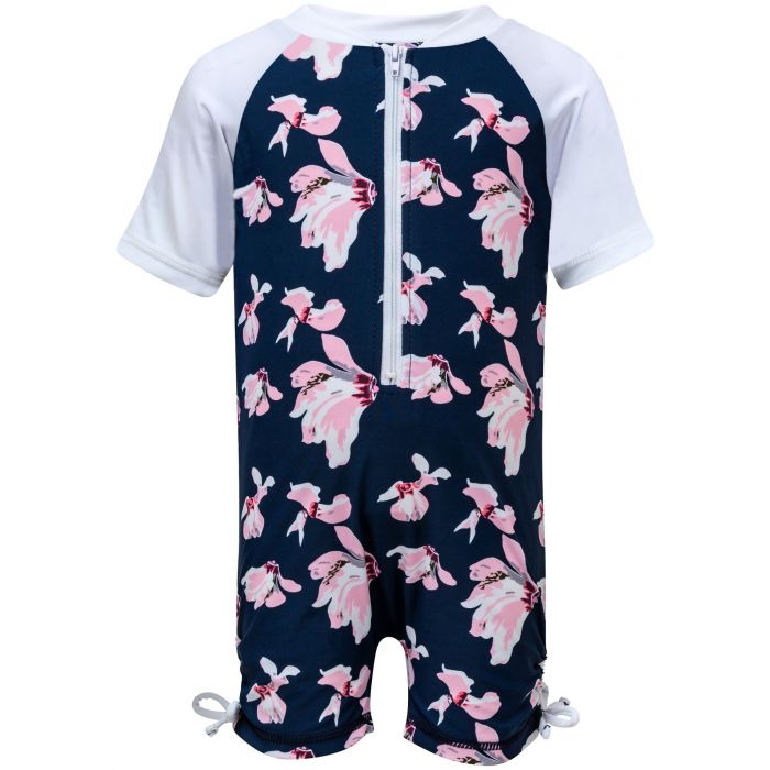 Snapper Rock - UV Swimsuit with short sleeves - Navy Orchid - Pink/Dark Blue
