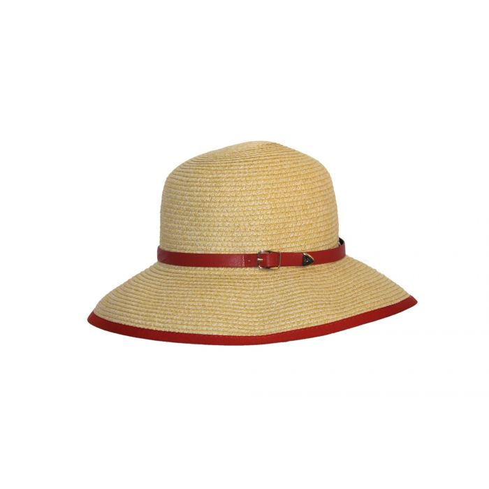 Rigon - UV Straw hat for women - Natural / masala red
