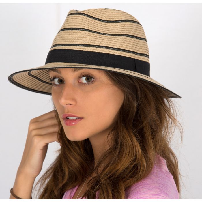 Rigon - UV straw hat for women - Maria - Natural / black