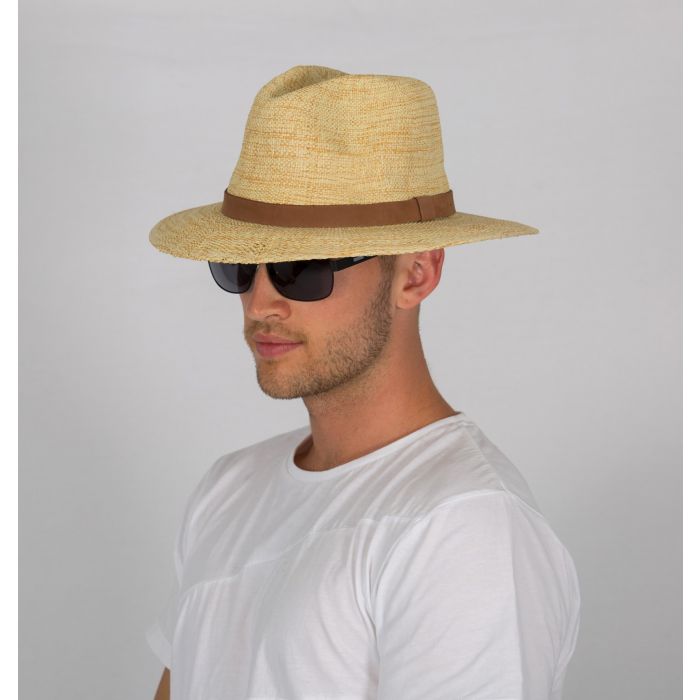 Rigon - UV fedora hat for men - Natural / chocolate brown