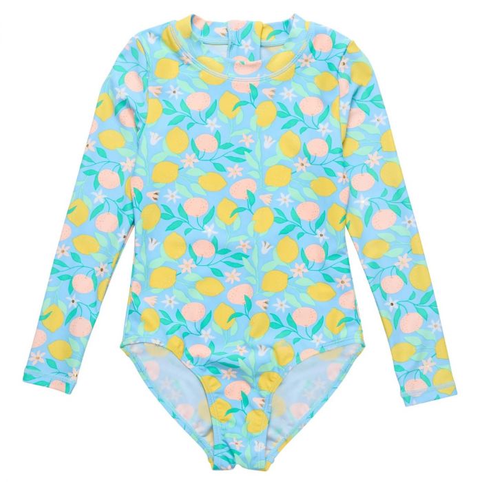 Snapper Rock - UV Swimsuit for girls - Long sleeve - UPF50+ - Lemon Drops - Blue/Yellow