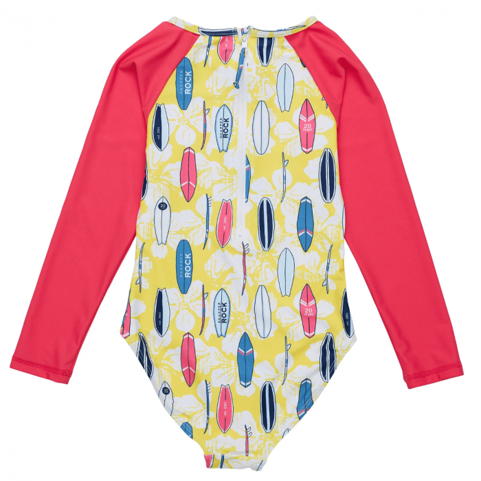 Snapper Rock - UV Swimsuit for girls - Long sleeve - UPF50+ - Rock the Board - Red/Yellow