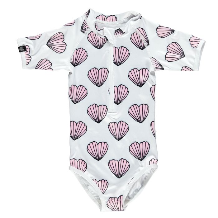 Beach & Bandits - Girls' UV bathing suit - Heart Shell - White/Pink