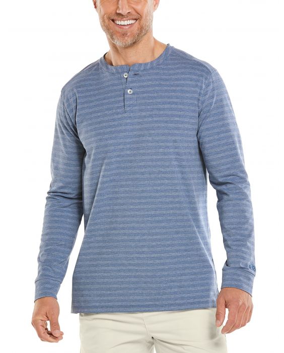 Coolibar - UV Shirt for men - Longsleeve - Mojave Henley - Pacific Blue