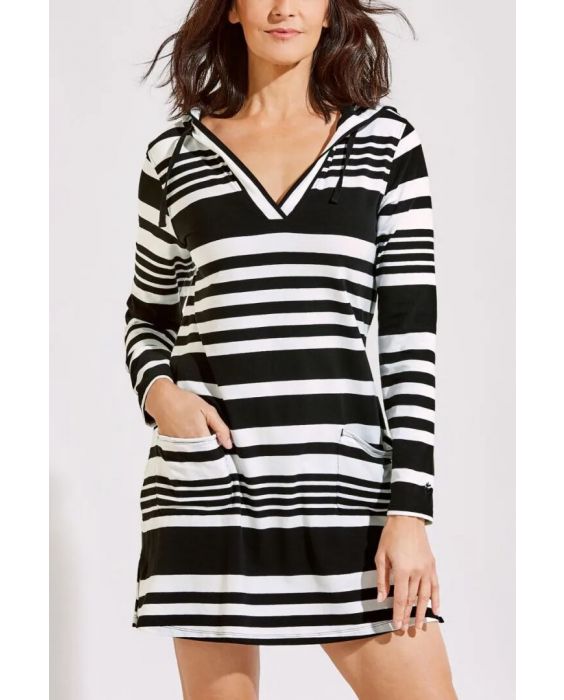Coolibar - UV Beach Cover-Up Dress for women - Catalina - Stripe - Black/White 