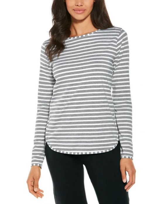 Coolibar - UV Side Split Shirt for women - Long sleeve - Heyday - Stripe - Grey/White 