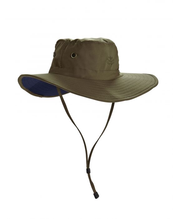 Coolibar - Shapeable Wide Brim UV Hat for men - Leo - Khaki/Navy