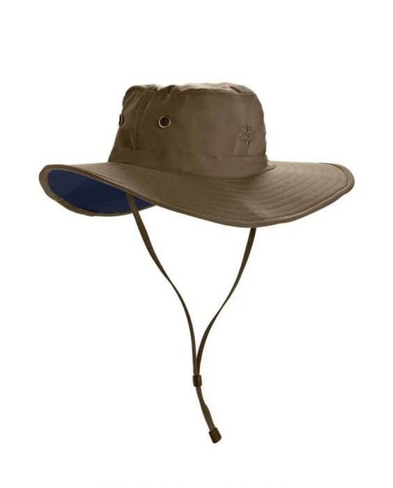 Coolibar - UV Shapeable Wide Brim Hat for men - Leo - Khaki/Navy