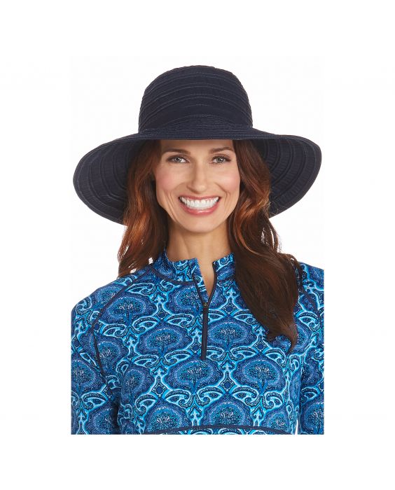 Coolibar - UV floppy hat for women with ribbons - Navy blue