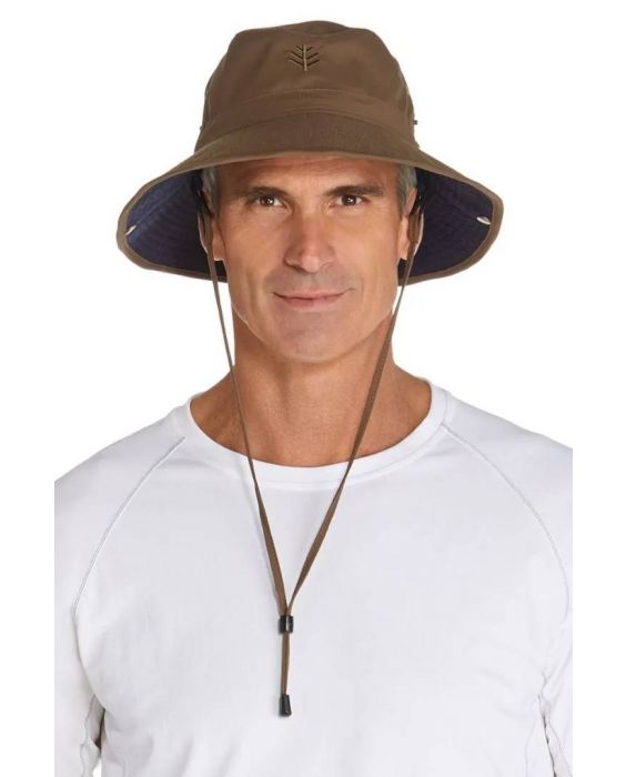 Coolibar - UV Featherweight Bucket Hat for men - Chase - Khaki/Navy