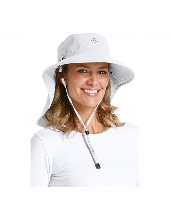 Coolibar - UV sun hat for women with neck / face drape - White