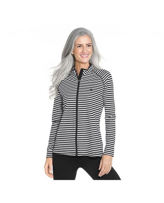 Coolibar - UV swim jacket for women - Black and white stripes - Front