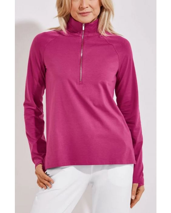 Coolibar - UV Pullover with Quarter Zip for women - Coconut Keys - Solid - Warm Angelica 