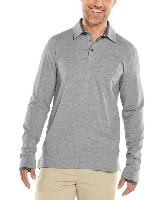 Coolibar - UV Pocket Polo for men - Long sleeve - Merrit - Heather - Grey