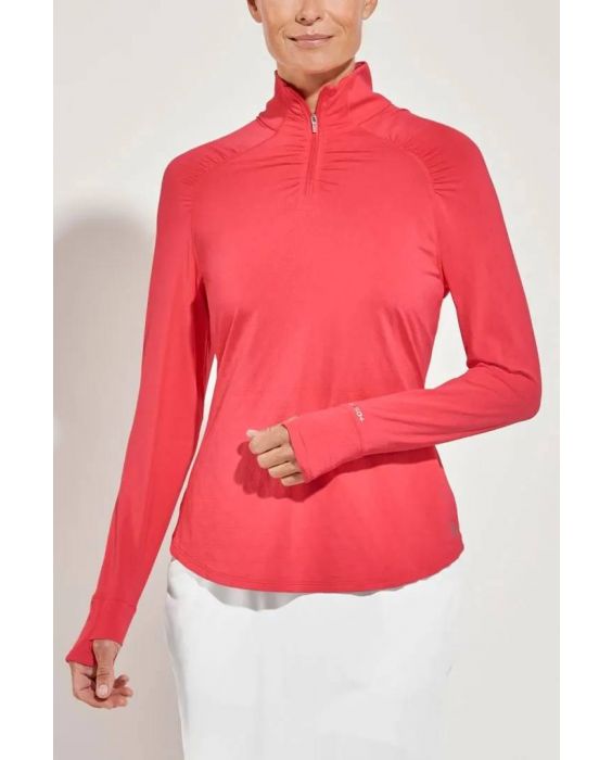 Coolibar - UV Vest with Quarter Zip for women - Arabella - Diamond Jacquard - Radiant Coral 