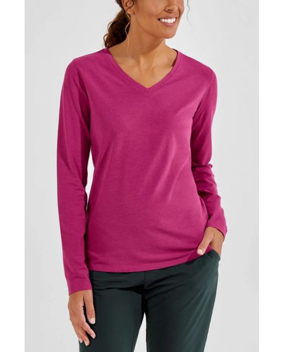 Coolibar - UV Everyday Deep V-Neck Shirt for women - Long sleeve - Morada - Solid - Warm Angelica 