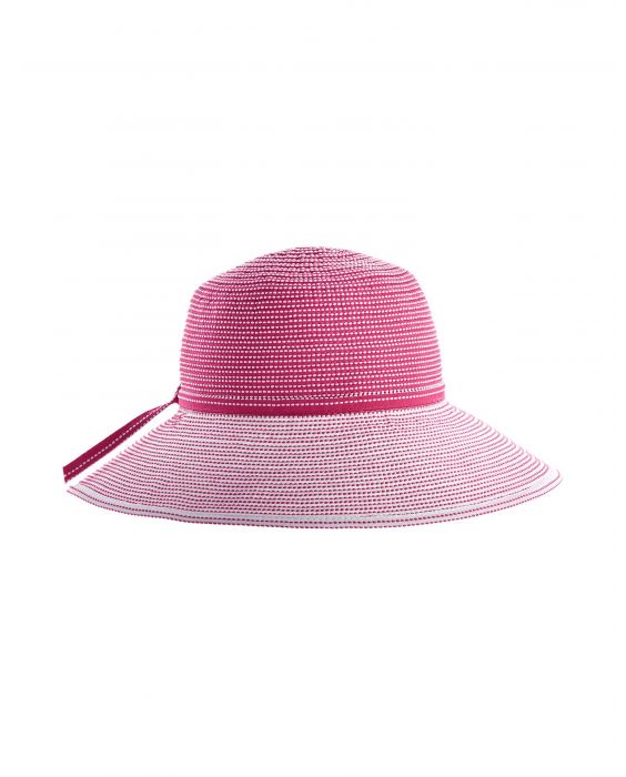 Coolibar - Wide Brim UV Hat for girl - Tea Party Ribbon - Pink/White