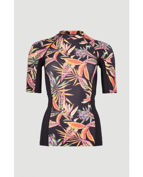 O'Neill - UV Swim shirt with short sleeves for women - Anglet - UPF50+ - Black Tropical Flower
