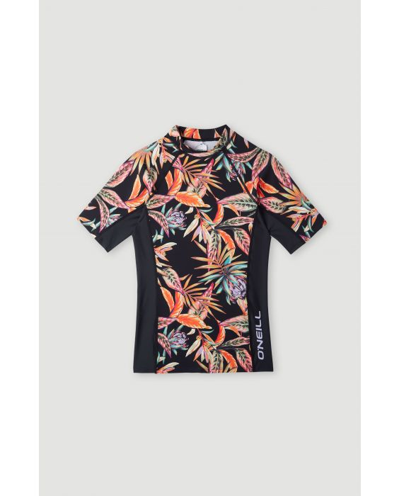 O'Neill - UV Swim shirt for girls with short sleeves - UPF50+ - Printed Skin - Black Tropical Flower