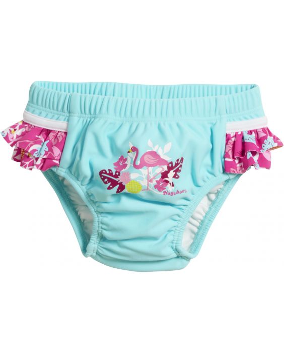 Playshoes - UV swim nappy for girls - Reusable - Flamingo - Aqua/pink - Front