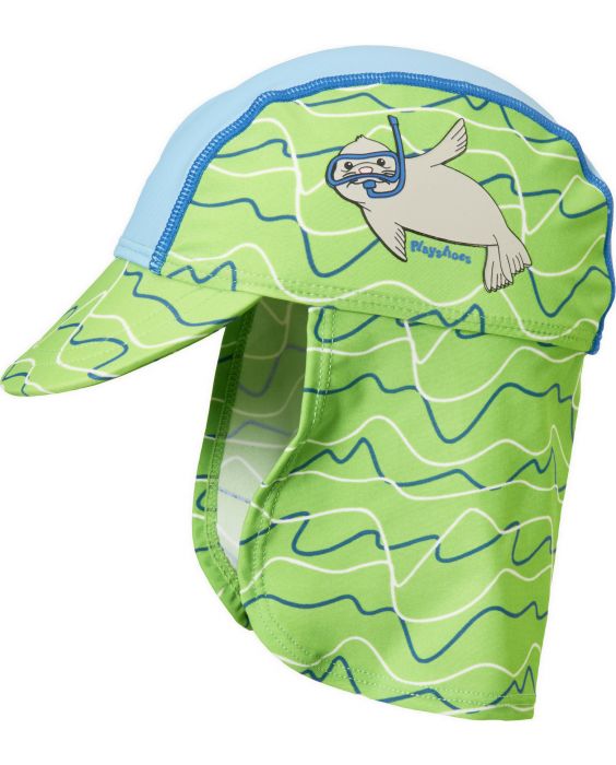 Playshoes - UV sun cap with neck flap for kids - seal - blue/green - Front