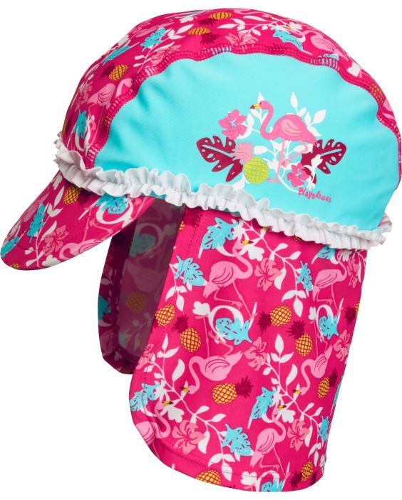 Playshoes - UV sun cap for girls - Flamingo - Aqua blue / pink - Front