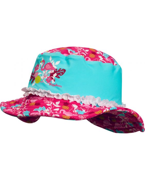 Playshoes - UV sun hat for girls - Flamingo - Aqua blue / pink - Front