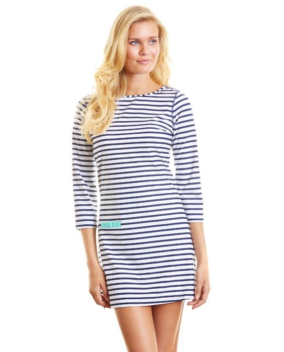 Cabana Life - UPF 50+ Swim Dress-Navy Stripe-Large
