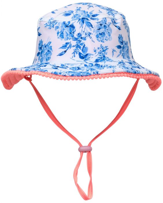 Snapper Rock - UV Bucket Hat for kids - Reversible - Cottage Floral - Blue/Pink