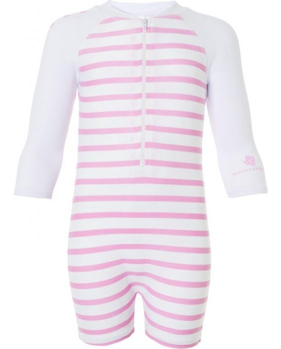 Snapper Rock - One Piece UV Swimsuit Kids Long Sleeve- Pink Stripe - 0