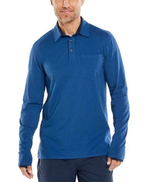Coolibar - UV Pocket Polo for men - Long sleeve - Merrit - Rio Blue