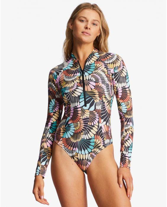 Billabong - One-piece swimsuit with long sleeves for women - Biarittz - Black Multi 2