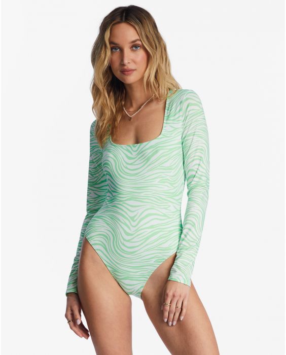 Billabong - One-piece swimsuit with long sleeves for women - Lei Low - Lime Time