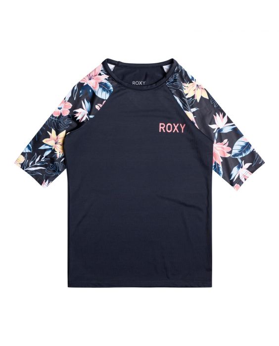 Roxy - UV Rashguard for girls - Lycra Printed Sleeve - Short sleeve - Anthracite/Tropical Breeze
